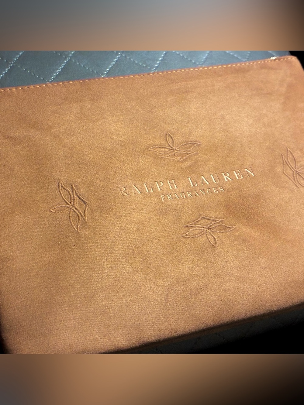 Ralph Lauren Beautiful Suede Embossed Pouch in Warm Tan